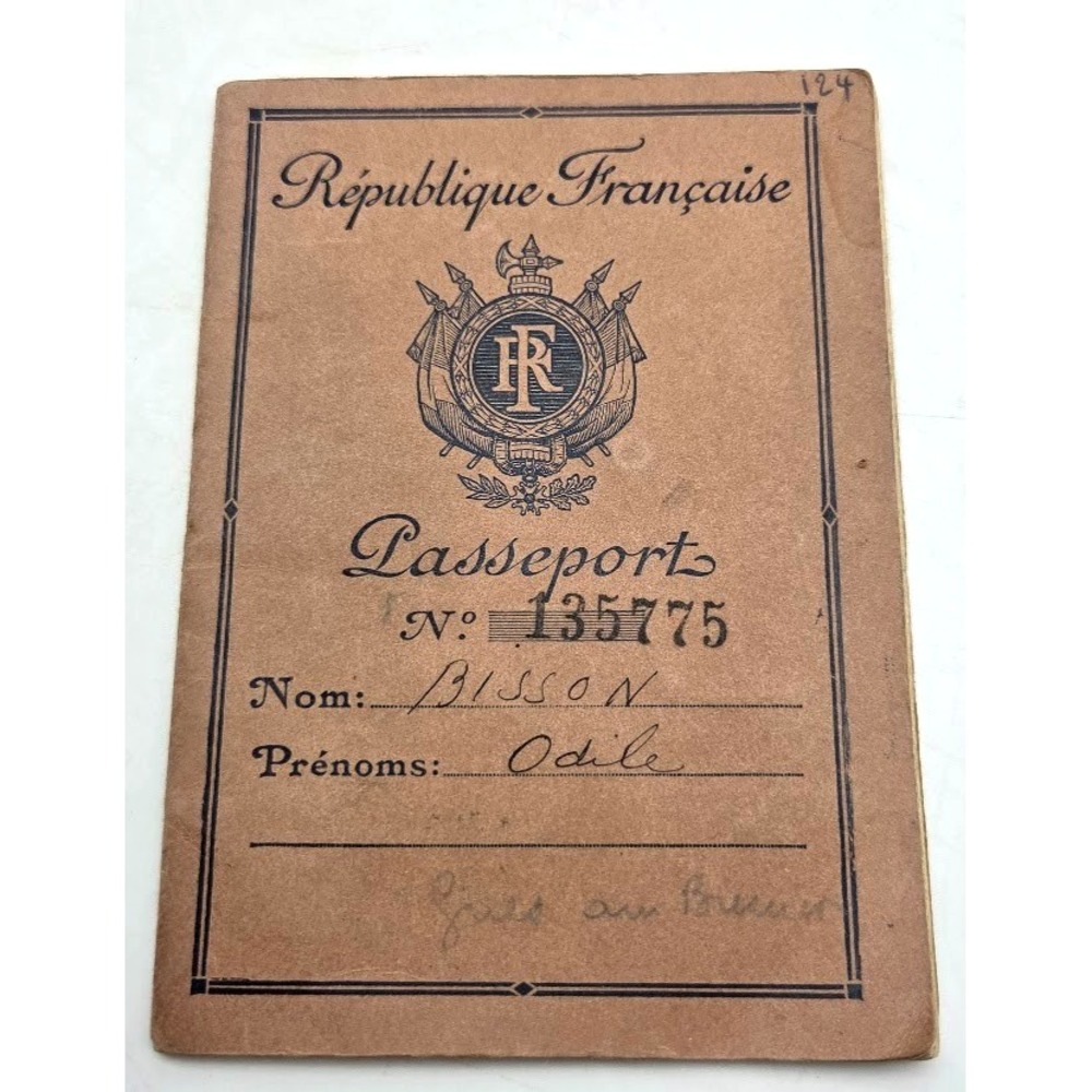 Vintage France Passport 1930s - 50s Expired Visas Stamps Paris Lady Odile Bisson